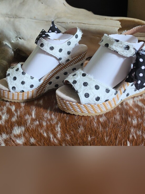 Shoes - Polka Dot Platform Sandals - White/Black